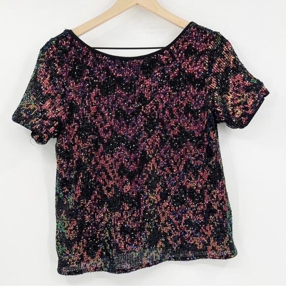 Sanctuary Multicolor Sequin Scoop Back Short Sleeve Top Size S Evening Event - Picture 1 of 6